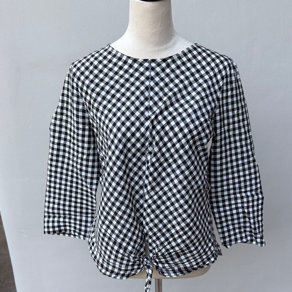 ZARA Black and White Checkered Women's Top with Ties/Knot size M
